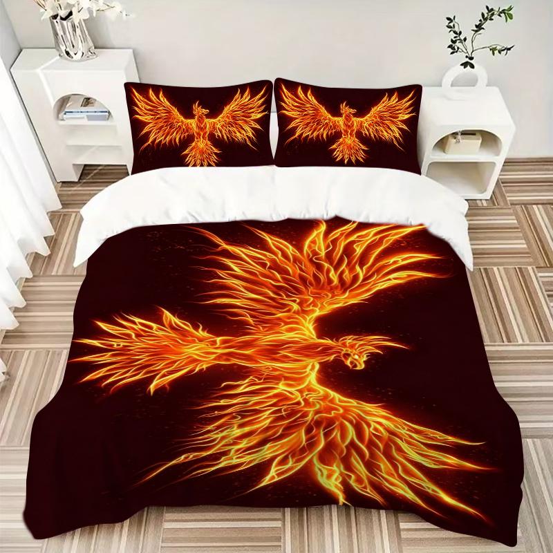3Pcs Phoenix Flames Bedding Set Quilt Cover Pillowcase Home Christmas Xmas Halloween Gift 1 Duvet Cover 2 Pillowcase M928875