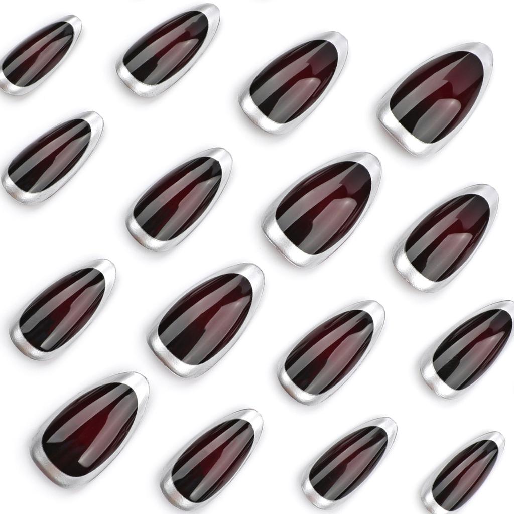 Premium manicure, fake nails, silver circle wearable nail pieces, short almonds, hot-selling wearable nails in Europe and America