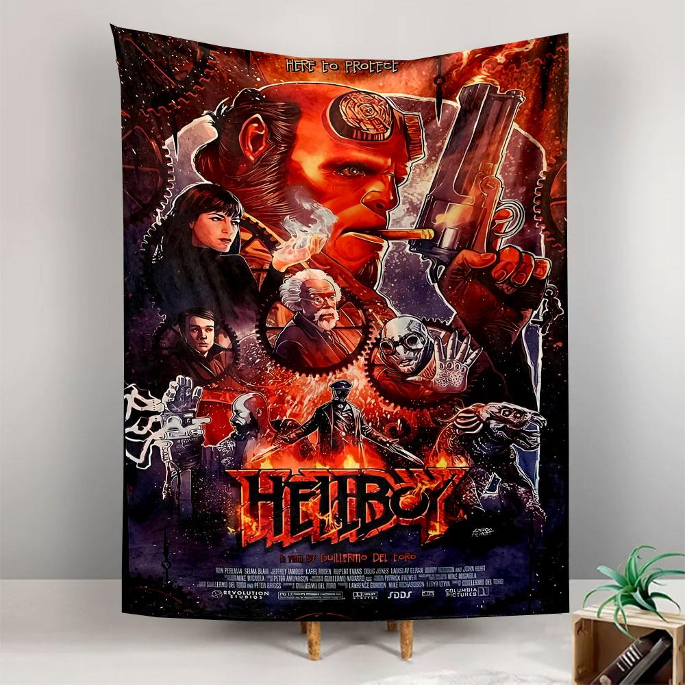 Hellboy Tapestry Wall Hanging, Comic Movie Poster Art, Dark Wall Decor for Bedroom Living Room Dorm