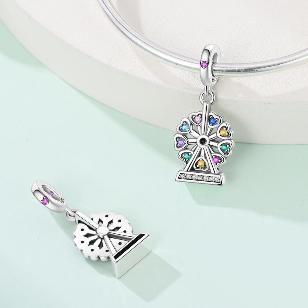 Original Charms Copper Colorful Zircon Stone Ferris Wheel Pendant Beads Fit Bracelet Women Jewelry Making Diy Gift