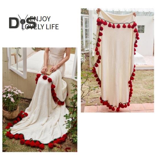 Crochet Flowers Rose Bouquet Blanket Soft Breathable Decorative Romantic Rose Flower Bouquet Knitted Throw Blanket