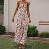 2024 Women's V-neck Print Sleeveless Tie-up Maxi Dress