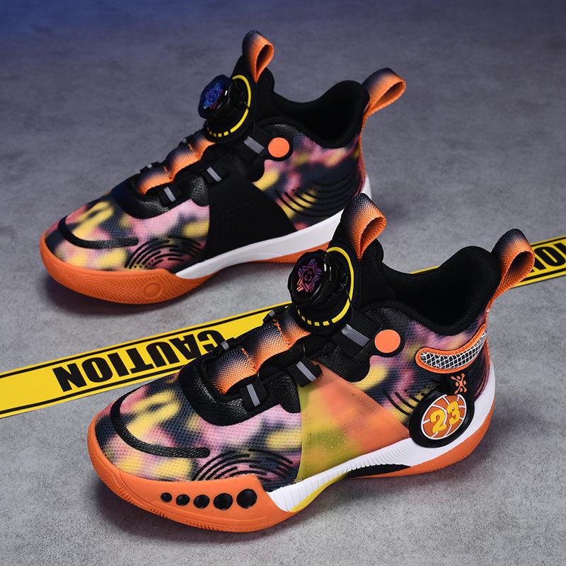 Putian children's mesh basketball shoes summer and autumn boys' actual combat training youth anti-skid rotating buckle running shoes sports