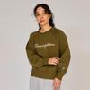 Champion Long Sleeve Crew Relax Script Terry Crew Neck Size L Techweave® T-Shirt, Neck, Fit, Stretch, Quick-Drying, Logo, Sweatshirt, Women's, Olive,