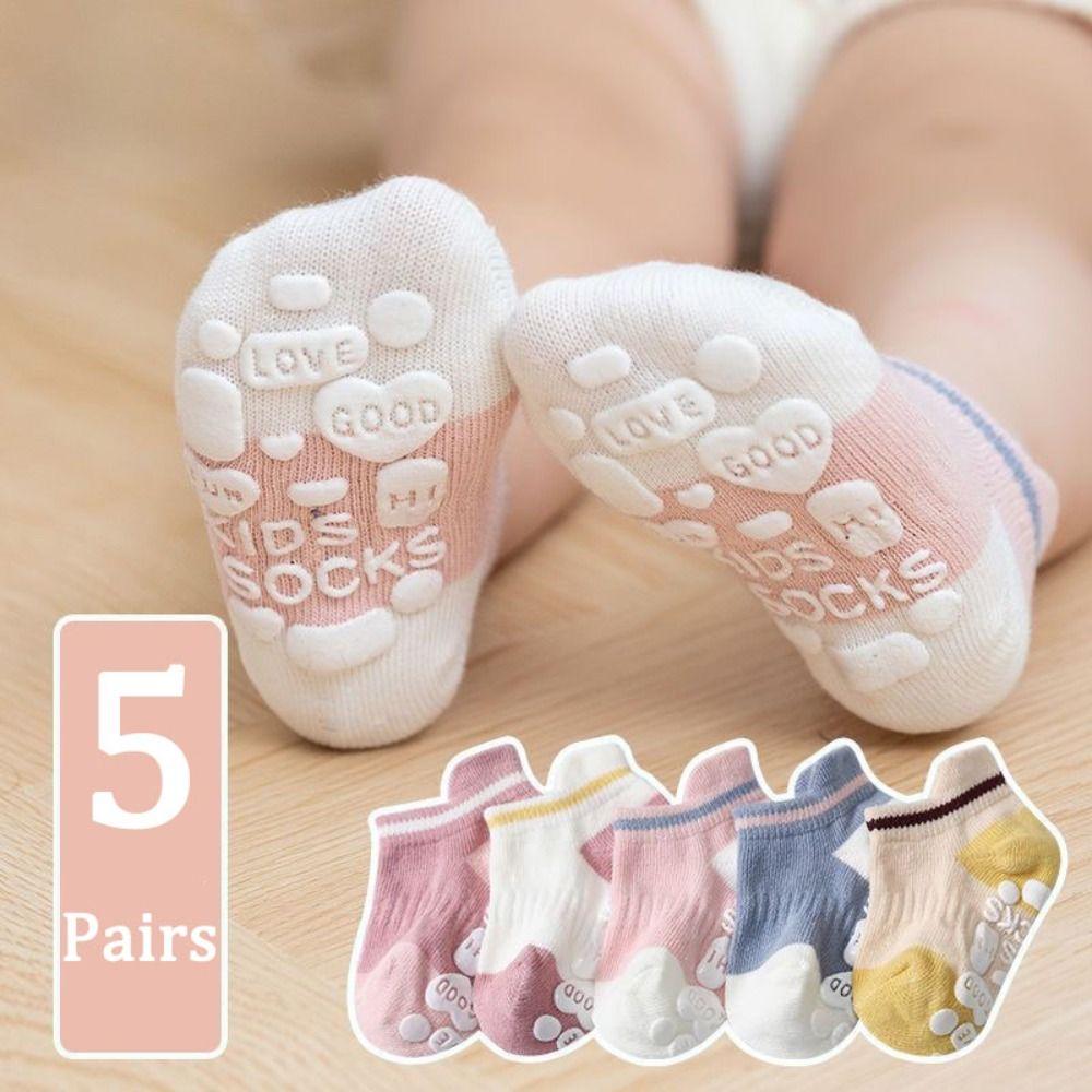 5Pairs Letter Baby Floor Socks Cotton Toddle Walking Socks Elastic Kids Ankle Sock  Streetwear