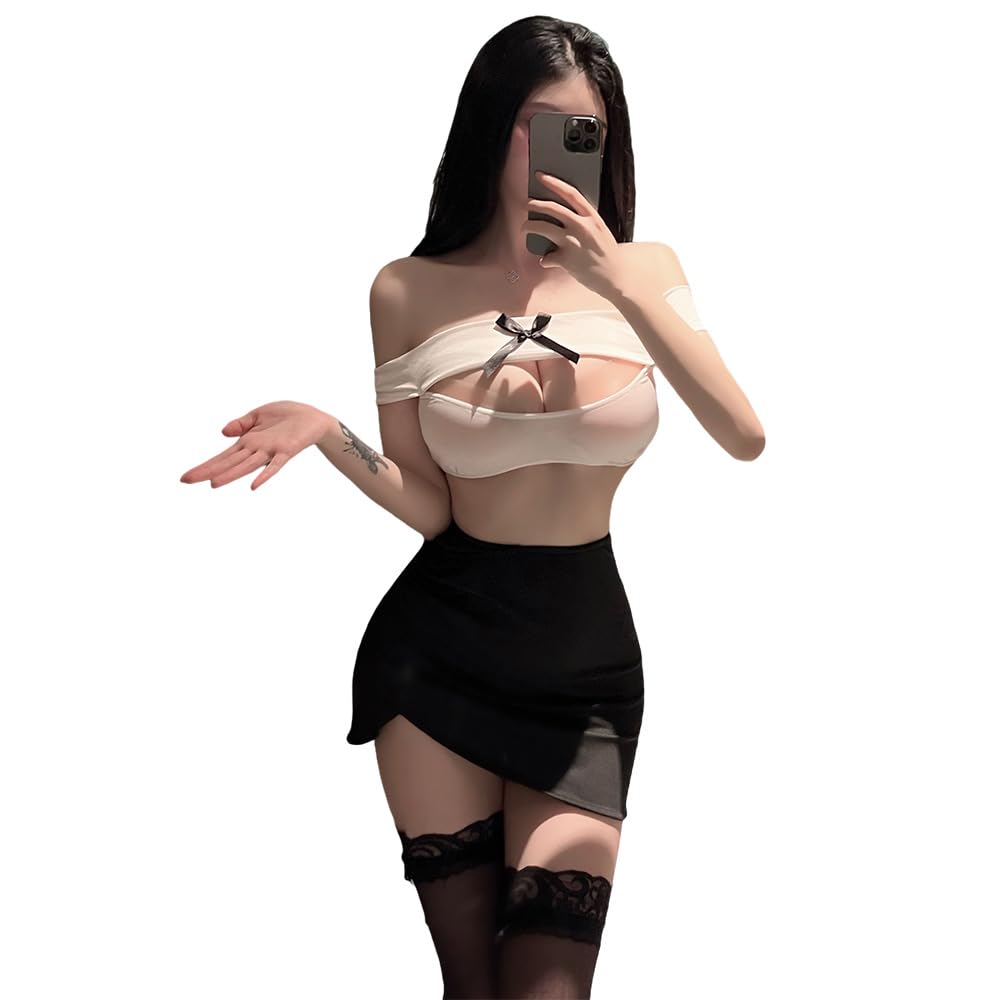 Sexy Cosplay Secretary Tight Skirt Chest Female Teacher OL Open Chest Extreme Erotic Lingerie Mini Skirt Halloween Costume Cute Stockings Included