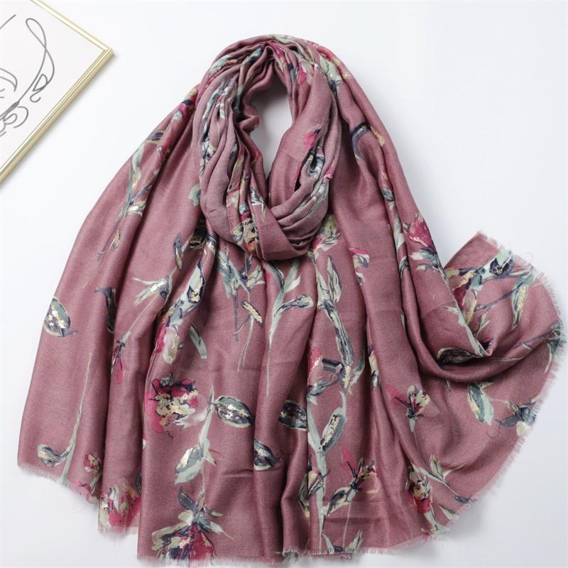 New Winter Vintage Penoy Floral Fringe Viscose Shawls Scarf Lady High Quality Wrap Pashmina Stole Bufandas Muslim Hijab 180*90Cm