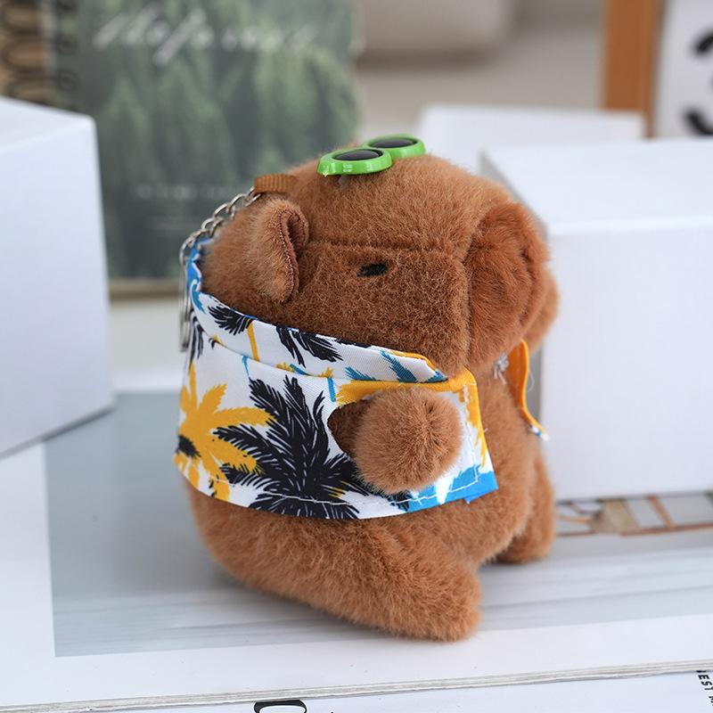 

12Cm Cute Hawaiian Capybara Plush Doll Cartoon Keychain Pendant Soft Stuffed Doll Backpack Pendant Bag Key Ring Decor Kid Gift