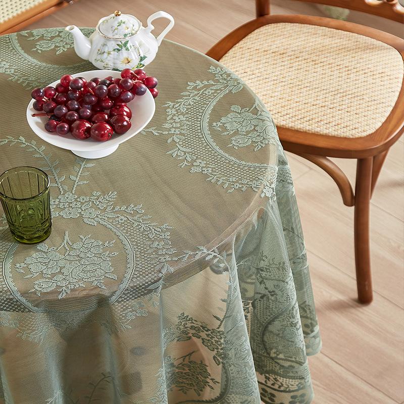 Green Lace Ruffle Edge Tablecloth, Non-Slip And Dust-Proof Table Mat, Premium Dining Table Mat, Tv Cabinet, Coffee Table Polyester