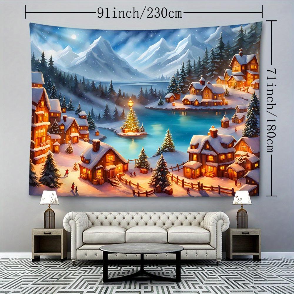 Christmas Tree & Townscape Tapestry - Festive Wall Hanging for Living Room, Bedroom Decor | Durable Polyester, Easy Care | Multiple Sizes Available