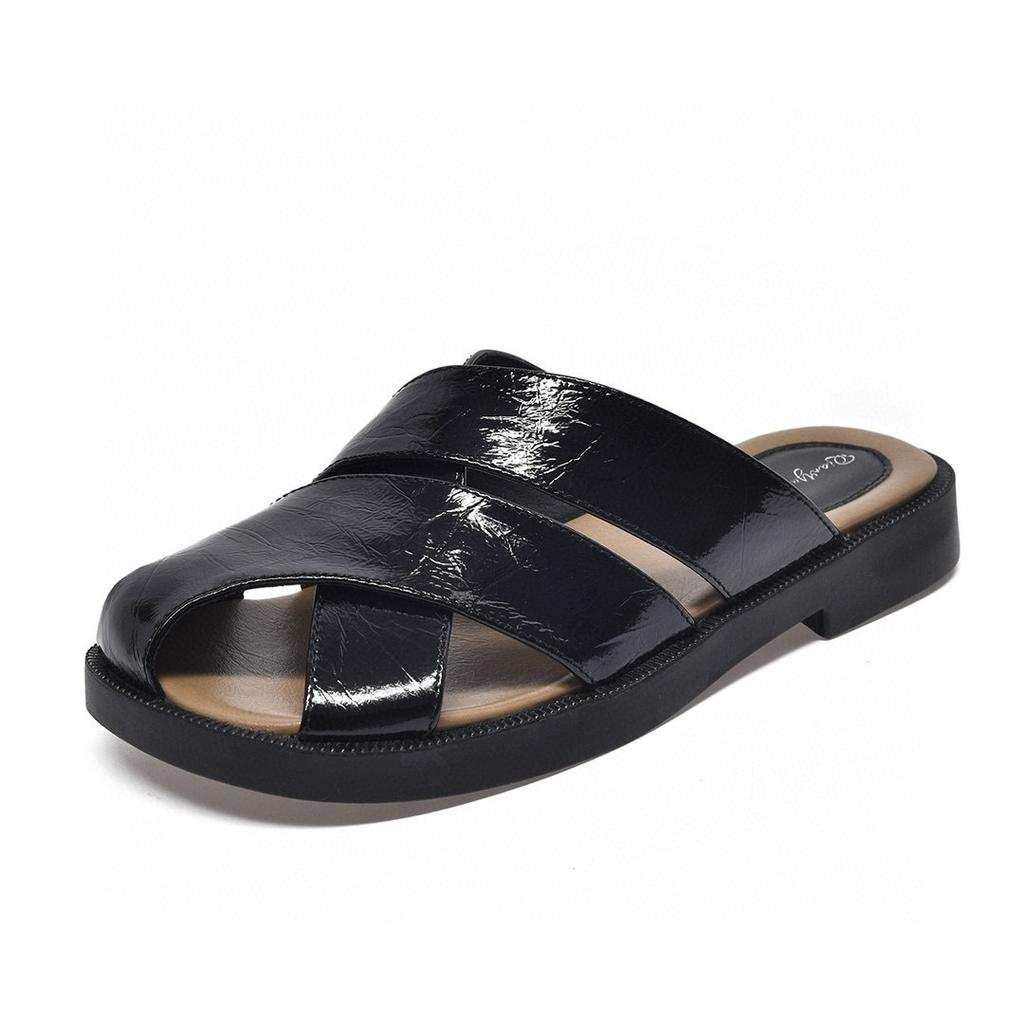 Slippers Women's Summer Wear 2024 Bag Head Woven Cross Sandals Holiday Style Lazy Drag Flat Bottom Hollow Women's Slippers