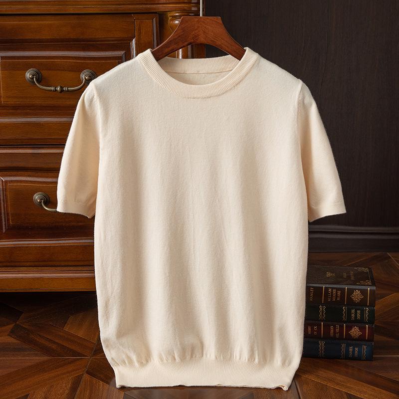 Men's Korean Style Slim Fit Knit T-shirt - Short-Sleeved, Round Neck, Spring/Autumn