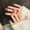 10Pcs Red Cat Eye Handmade Press On Nails Flower Fake Nails Wearable Stick-on Nails Full Cover False Nail