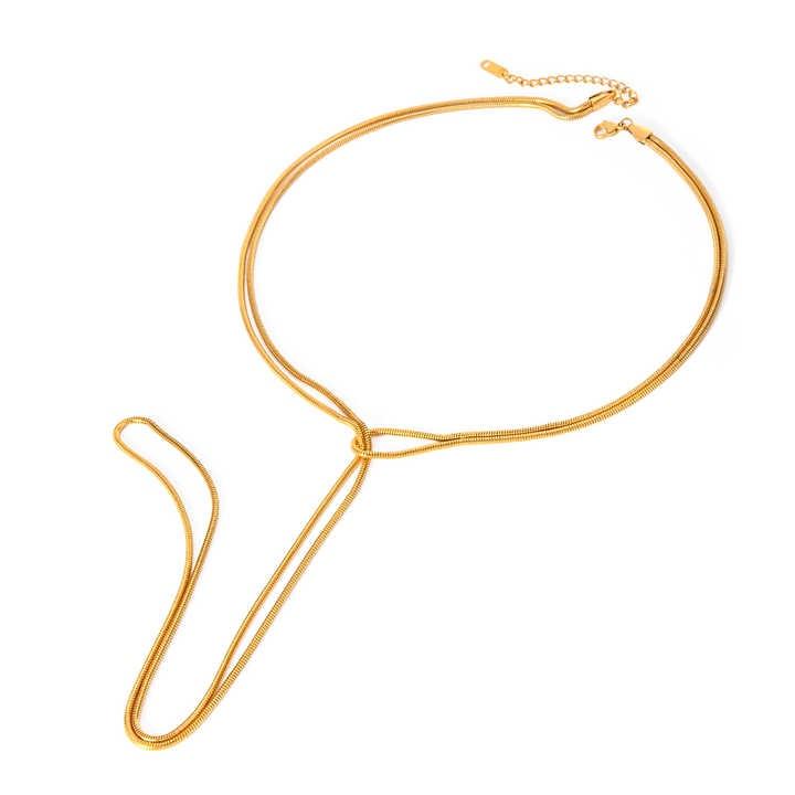 Exquisite Stainless Steel Gold-plated Necklace Long Oval Snake Bone Chain Adjustable Tassel Y-necklace Fashionable Style 65.5CM&Necklace