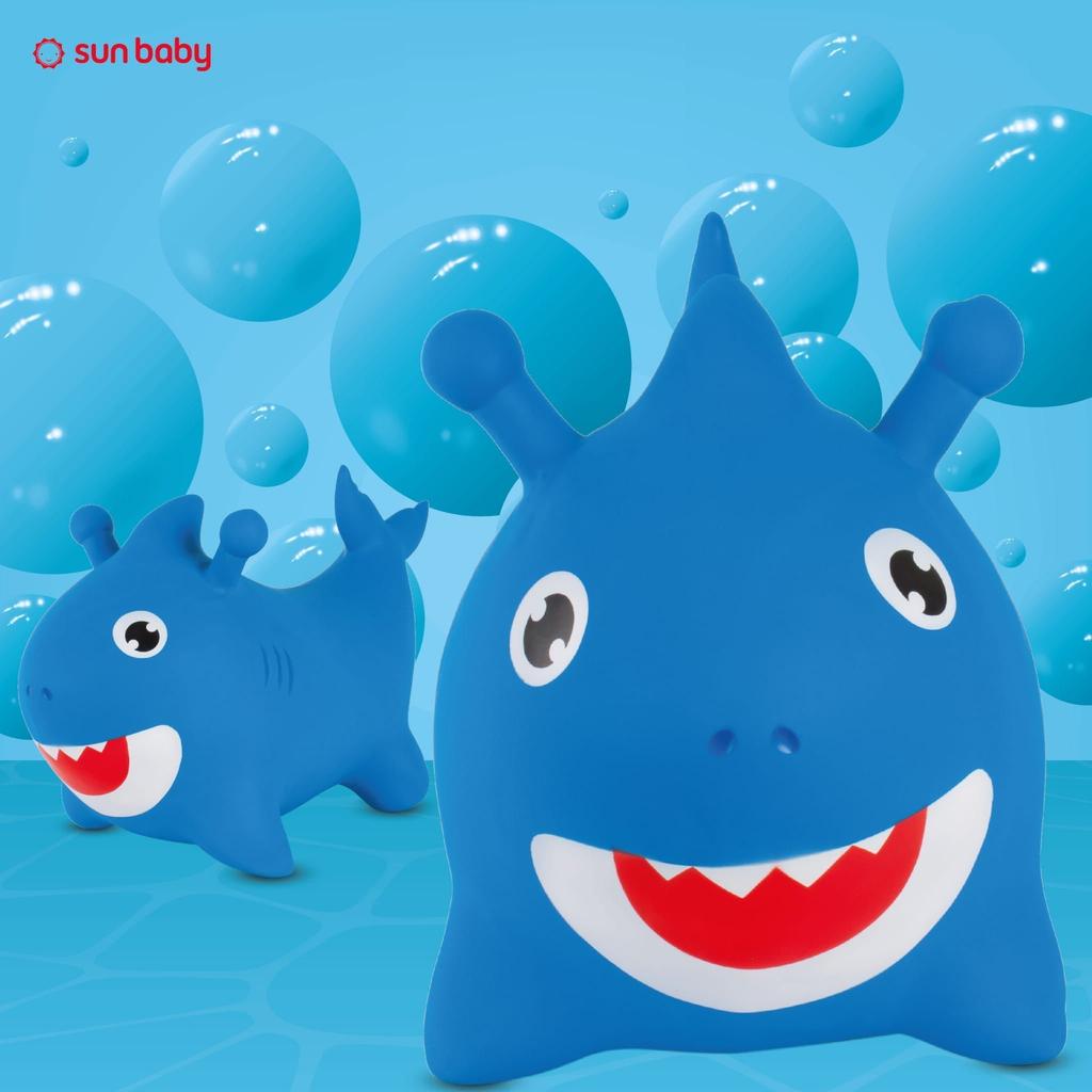 Velký gumový skákací míč pro děti Žralok Baby Shark Modrý Na skákání S pumpičkou, Hračka na skákání