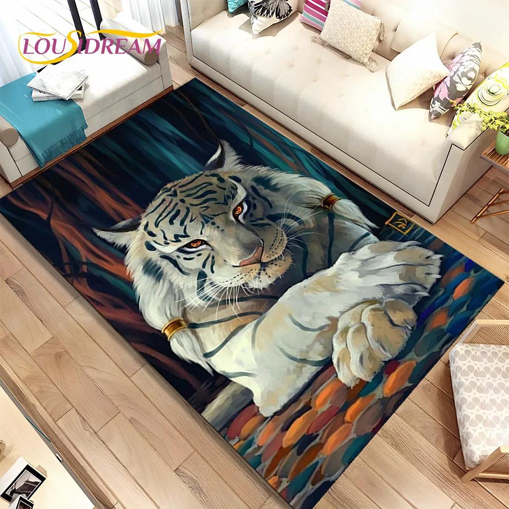 Beast Animal Tiger,Sabretooth Cartoon Area Rug,Carpet for Home Living Room Bedroom Sofa Doormat Kitchen Decor,Non-slip Floor Mat