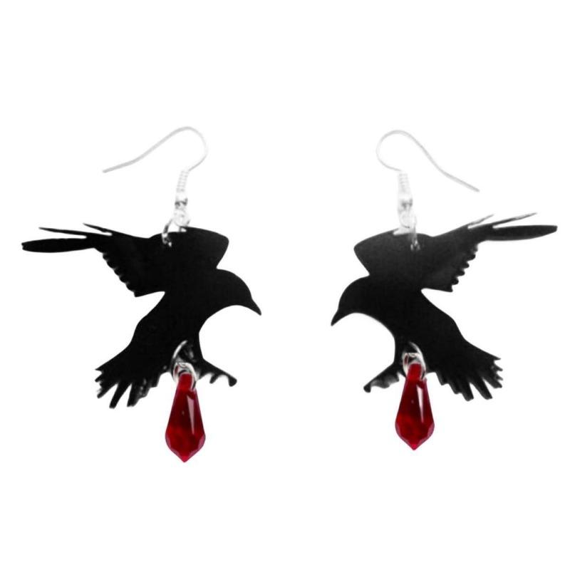 Gothic Black Romantic Crow Dangle Drop Earrings for Women Dark Halloween Zircon Girls Cool Fashion Accessories