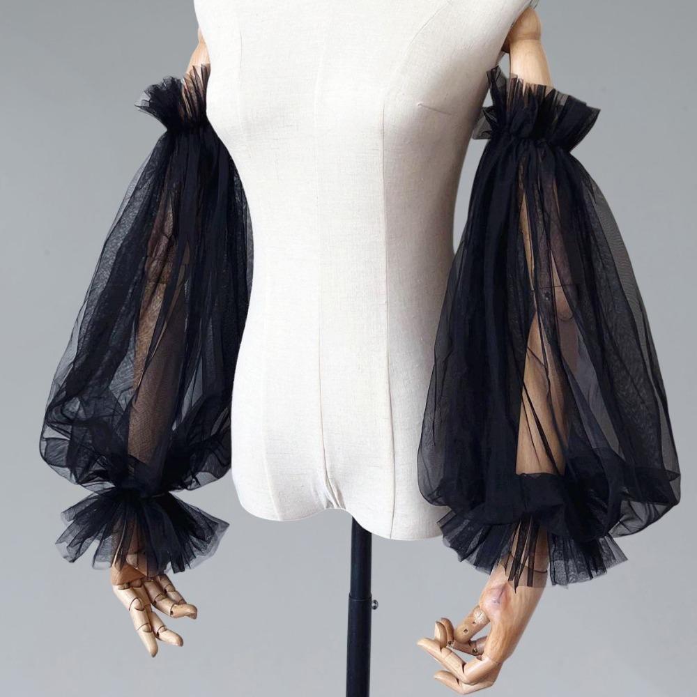Elegant Yarn Bridal Arm Sleeves Breathable Pleated Lace Arm Covers Thin Lantern shaped Detachable Sleeves Women