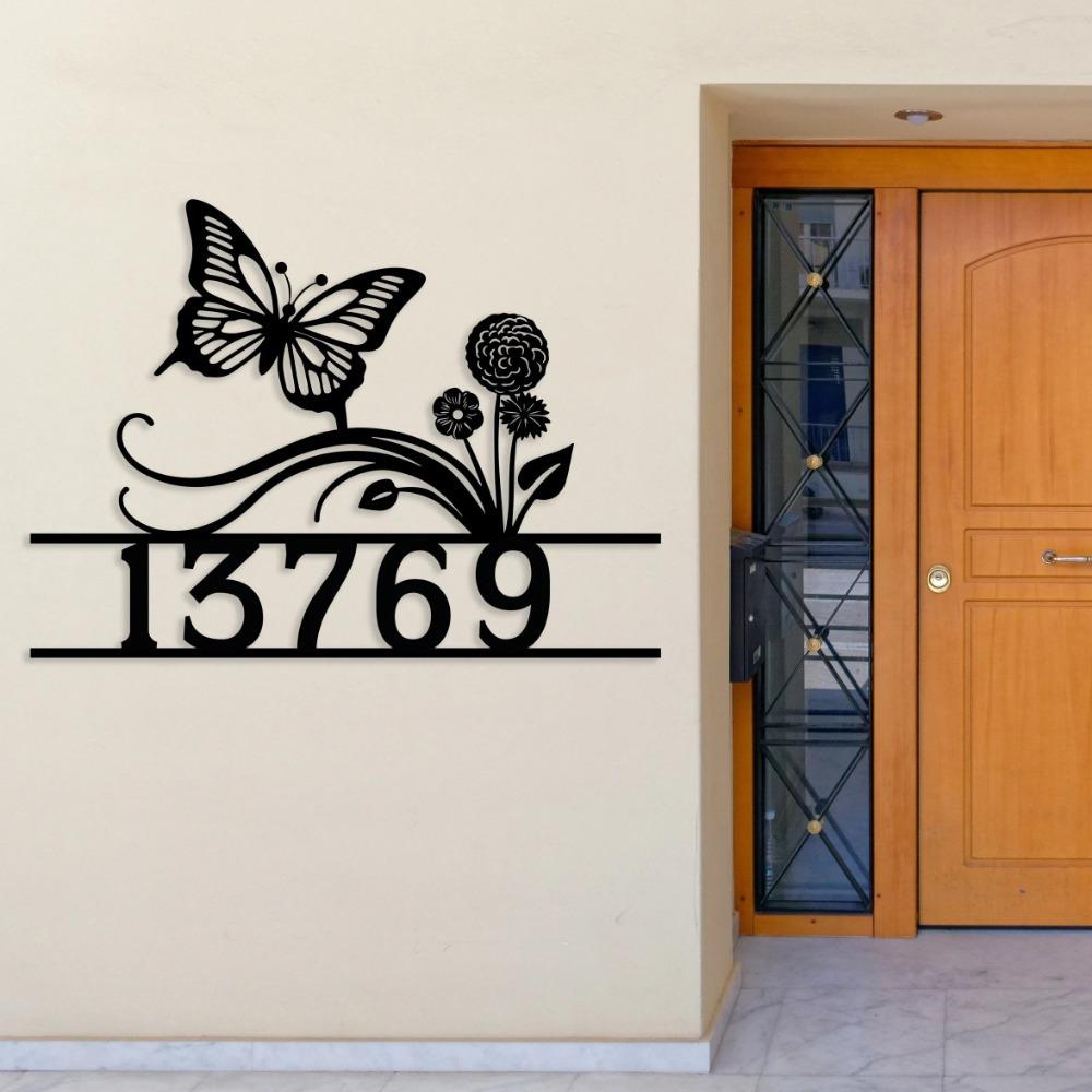 Exquisite Handmade Metal House Sign Butterfly Flower Design Customizable Name Weatherproof Housewarming