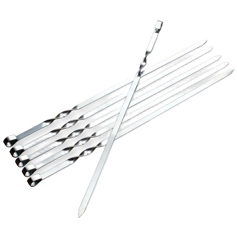 6PCS Thickened Stainless Steel Barbecue Skewers Large Flat Barbecue Skewers Lamb Skewers Outdoor Barbecue Picnic Tools