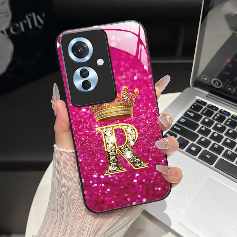 

For OPPO Reno 11F 5G Case Fashion Letters Hard Tempered Glass Back Covers For Oppo Reno11 F 11 F Reno11F Shockproof Phone Shell OPPO Reno11 F
