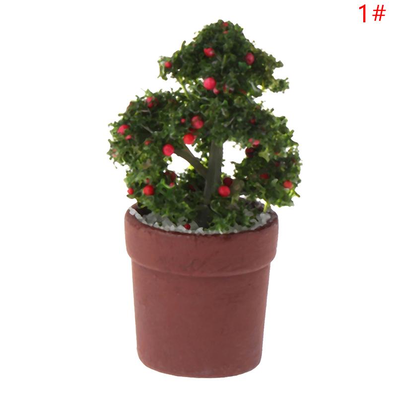 Dollhouse 1:12 Miniature Rose Tulip Hyacinths Sunflower Fruit Tree Potted Green Plant Flower Tree Plants Bonsai Model Home Decor