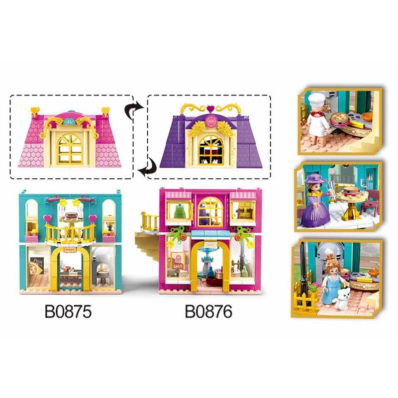 Sluban Village Princess Friends Pizza Shop Restaurant Building Blocks Kit Bricks Classic Model Kids Girl Toys For Children Gift