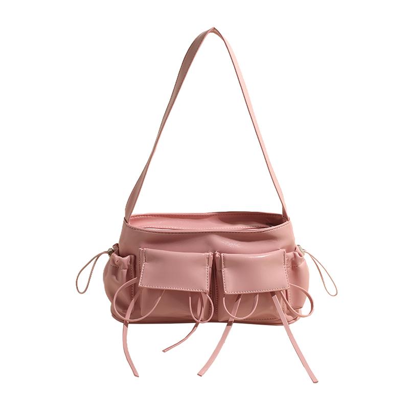 Women Small Underarm Bag with Bow Leisure Armpit Handbag Solid Color Travel Underarm Handbag Girls Outdoor Daily Bag