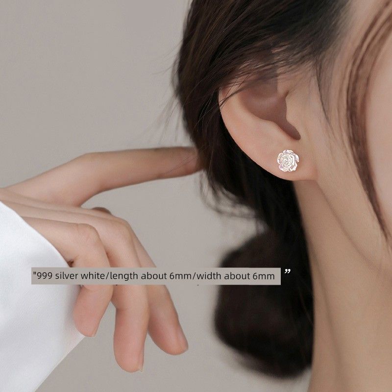 

Xiangnan 925 Sterling Silver Hot-Selling Earrings Female Niche Flowers 999 Silver White Rose Stud Earrings (Two Price)