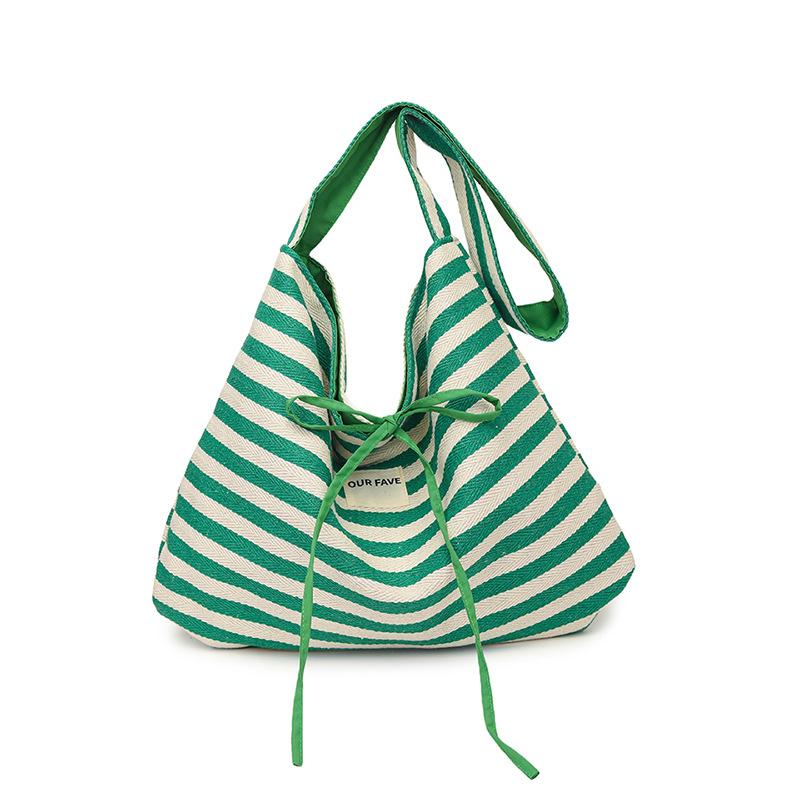 Bow striped canvas bag women lazy large capacity lightweight shoulder messenger bag