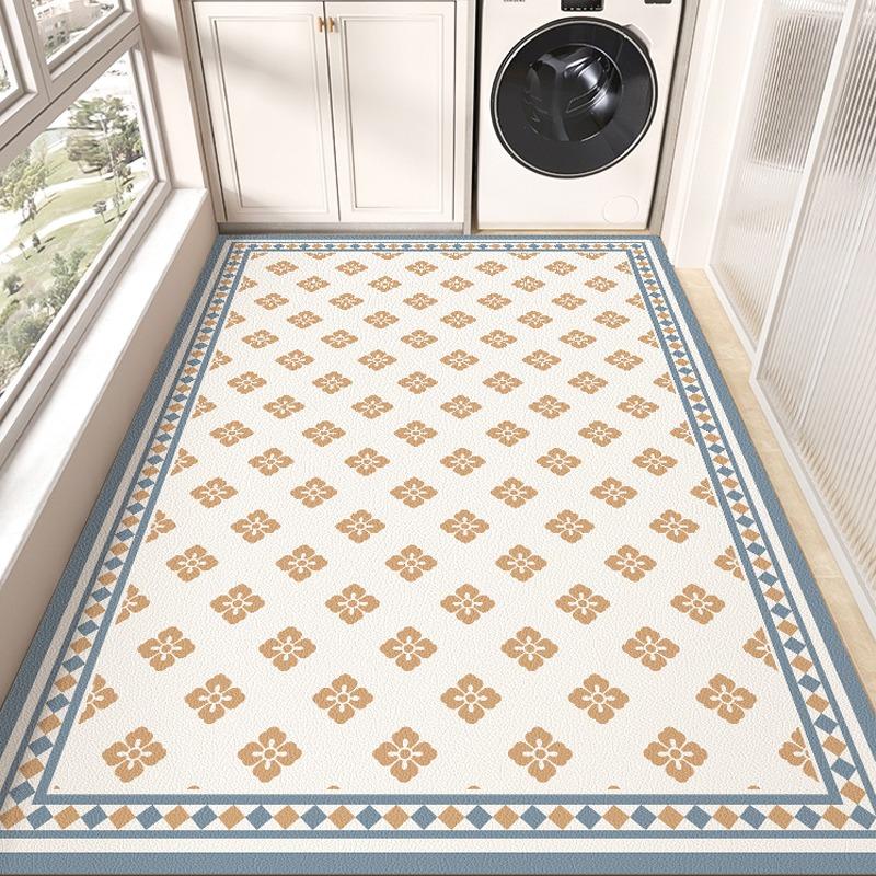 PVC Balcony Mat Geometric Print Kitchen Floor Mats Waterproof Non-slip Rug Leather Soft Wear-resistant Carpet Home Decor