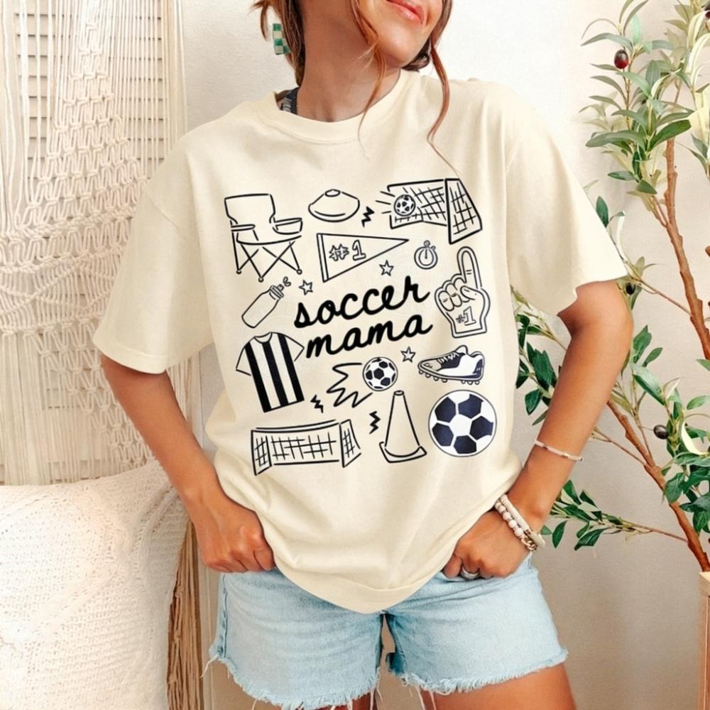 Soccer Mama T-Shirt Soccer Season SHirt Game Day Graphic Tee Sports Mom Shirt Womens Sports Doodle Tshirt High Quality Cotton