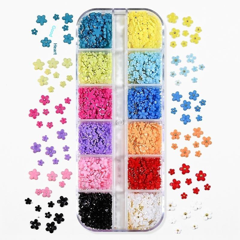 3D Flower Nail Art Decor Charms Set Glitter Rhinestones Mixed Colors Assorted Sizes for DIY Nail Art Party Makeup Use