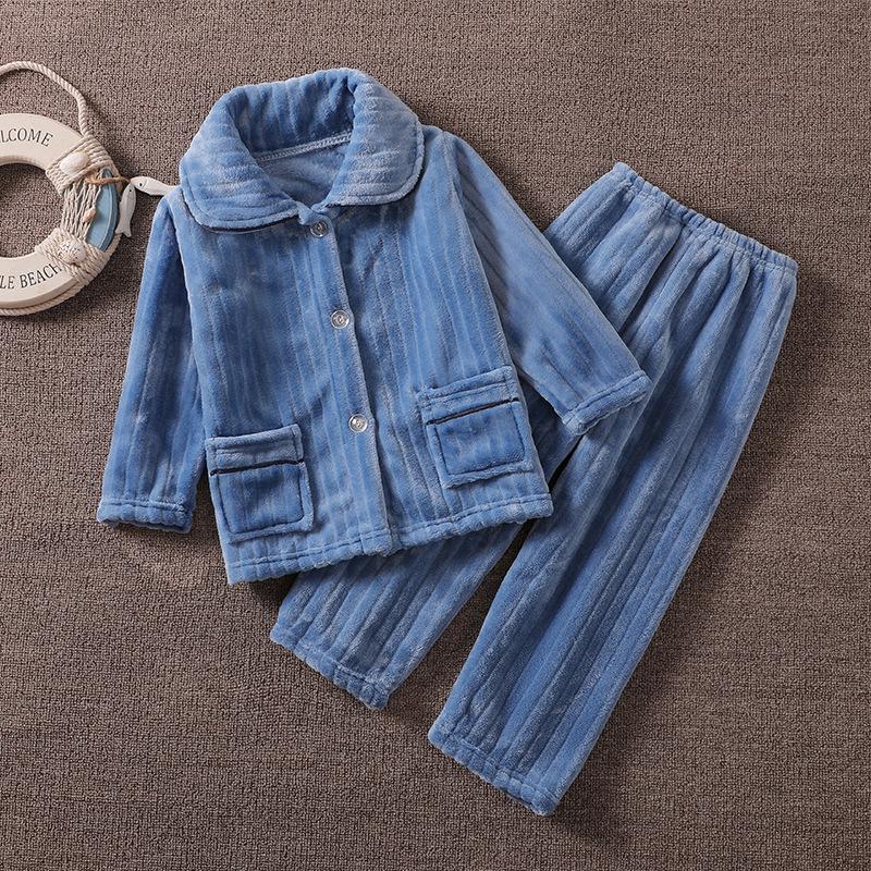 Kids' Flannel Pajama Set - Thick Coral Fleece Cardigan for Boys & Girls, Perfect for Autumn & Winter.