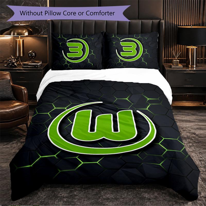 VfL Wolfsburg FC Thema Beddengoed 3-delige Dekbedovertrek Set Decoratief Beddengoed Voor Tienerkamer Woondecoratie