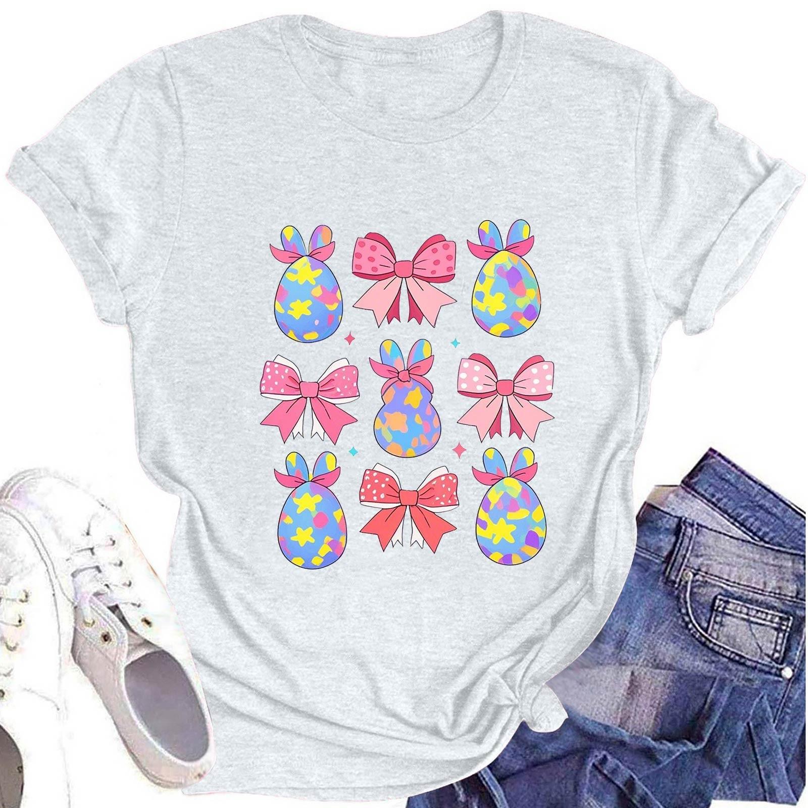 

Женская модная футболка с круглым вырезом и коротким рукавом, повседневный топ с пасхальным принтом M белый