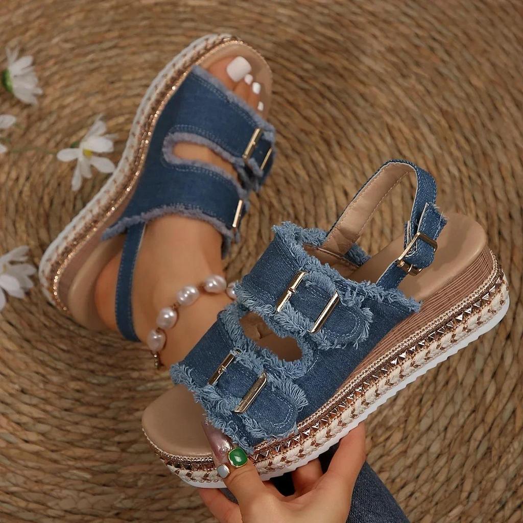 Fashion Denim Slipper Female Shoes Non-slip Comfortable Summer Slippers Slides Outdoor Beach Casual Shoes Women Sandals High Heels