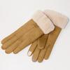 1 Pair Letter Logo Anti-slip Windproof Solid Color Suede Gloves Women Winter Fluffy Cuffs Touch Screen Driving Gloves