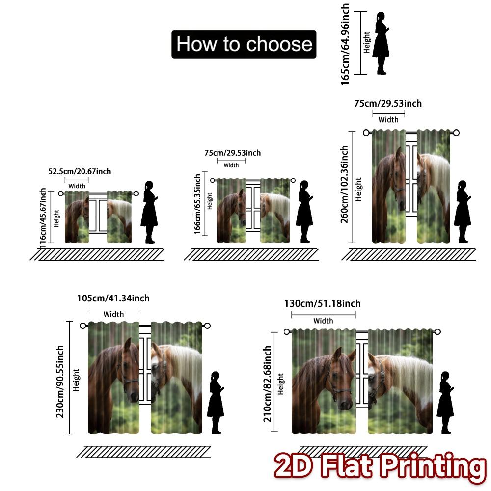2pcs, 2D FLAT PRINTING Curtains (Without Rod) HorseCompanions Print Modern Curtains Durable 100% Polyester Fabric Curtains