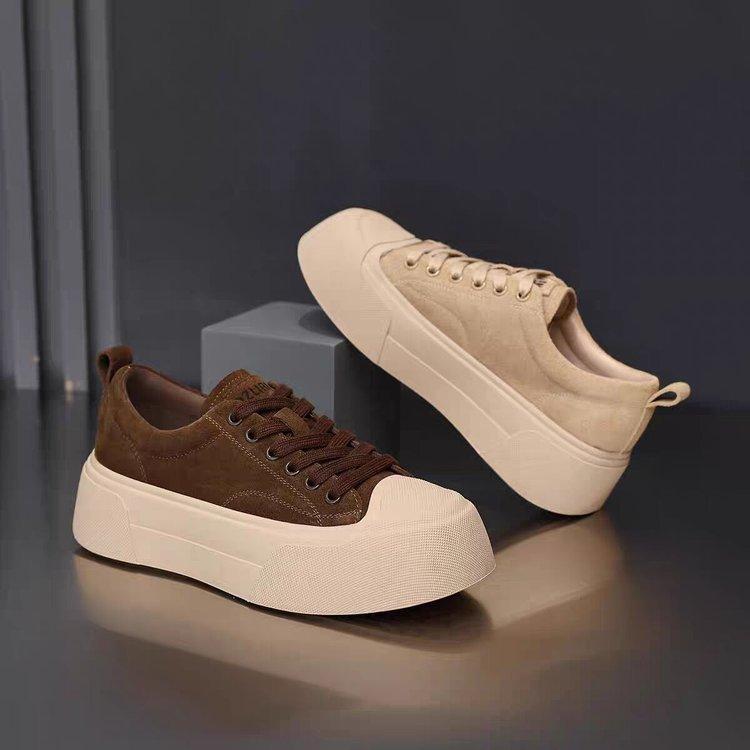 Leather platform biscuit board shoes children's 2025 autumn new small muffin soft sole light casual white shoes