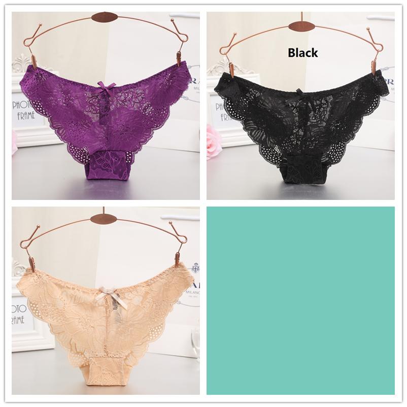 3pcs/lot Women's Sexy Hollow Lace Low Waist Triangle Panties Ruffle Edge Bow Underpants