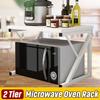 2 Tier Microwave Oven Stand Wood Storage Rack Shelf Z Shape Space Saving Kitchen Bracket Cabinet Organizer Metal + Wood 21.25x13.77x14.17in