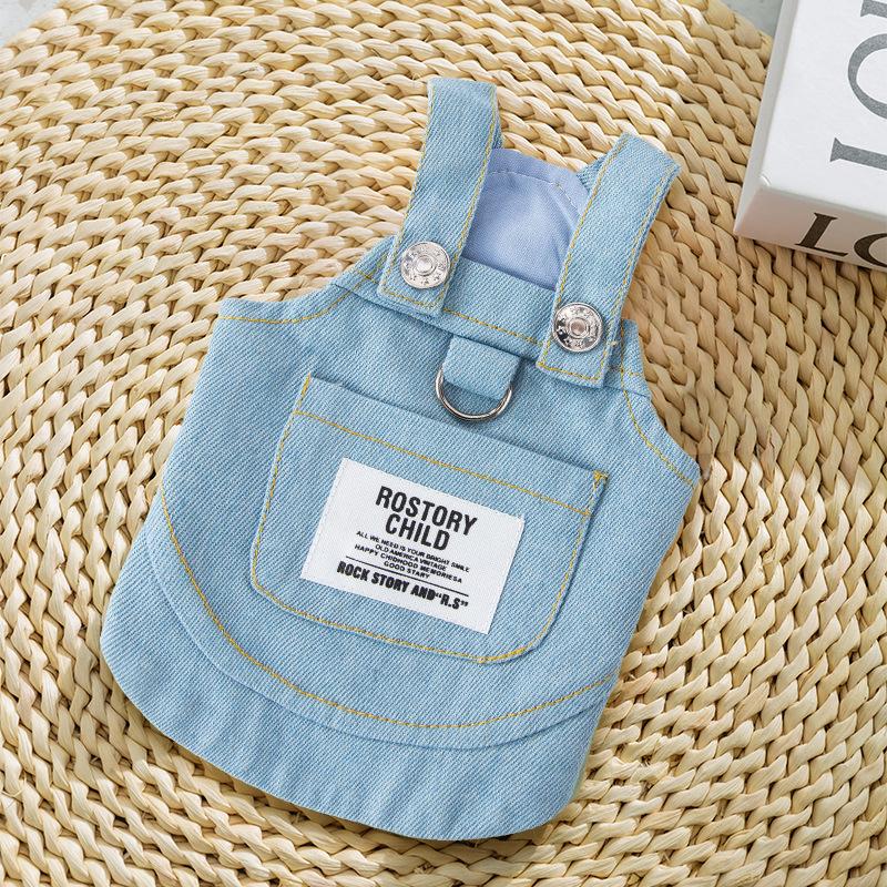Denim Vest Pet Clothing Plaid Pocket Strap Bigbear Cat Spring Summer Thin Puppy Dog Cat Clothing