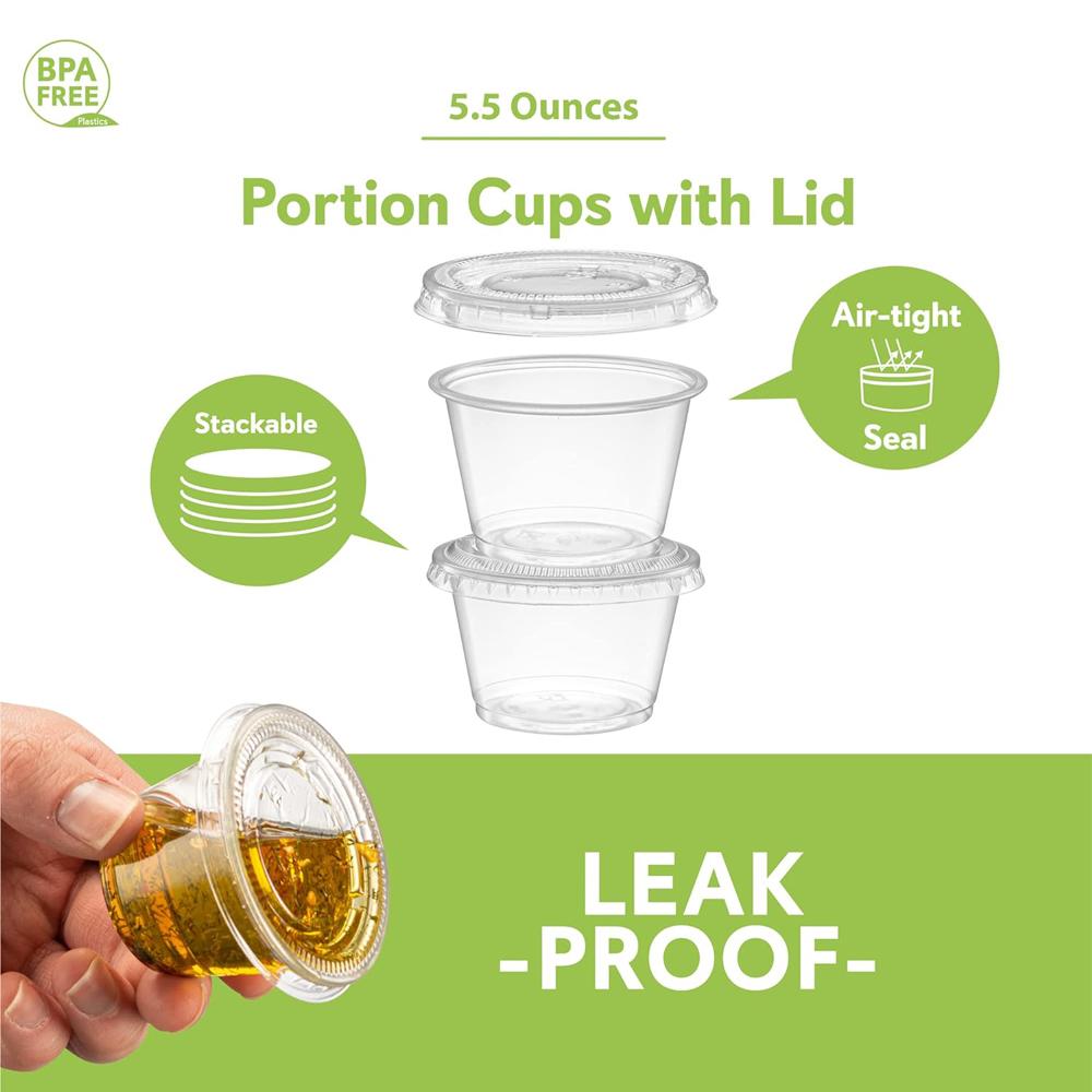 Clear Disposable Plastic Portion Cups With Lids, Small Mini Containers For Portion Controll, Jello Shots, Meal Prep, Sauce Cups