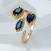 Vintage Blue Zircon Water Drop Horse Eye Diamond Open Ring Light Luxury Palace Style Gold Adjustable Ring