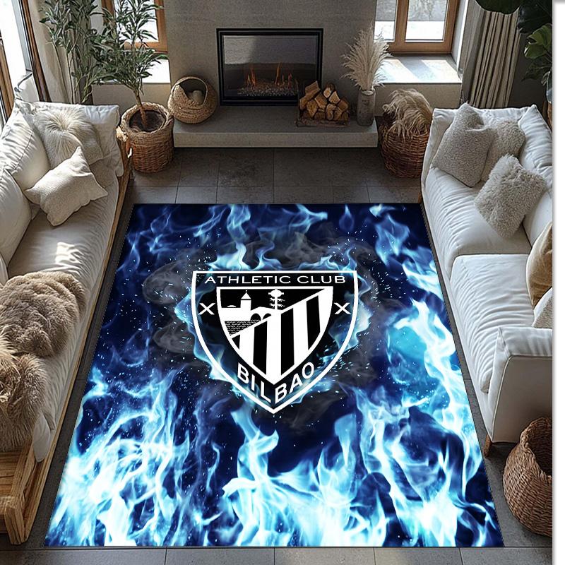 Athletic Bilbao Football Print Crystal Velvet Rug, Comfortable Water Absorbent Non Slip Indoor Floor Carpet