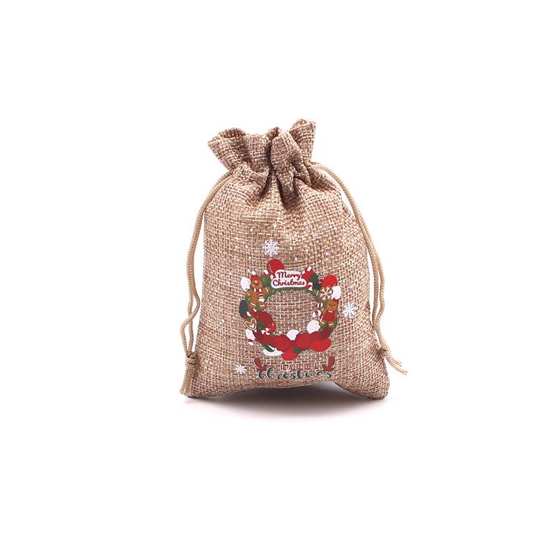 Jute-Style Christmas Gift Bag with Drawstring Closure - Small Candy & Apple Storage