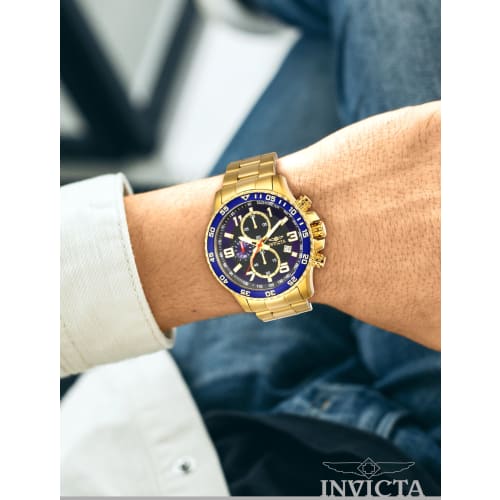 Invicta Specialty Quartz Watch, 45mm Case, Gold with Stainless Steel Strap, Black with Blue Dial, 14878, Men's, Officially Imported