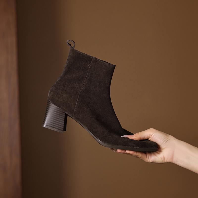 Krazing Pot Cow Suede Nubuck Winter Round Toe Chunky Heels Fashion Boots Women Zipper Retro Elegant Women Ankle Boots