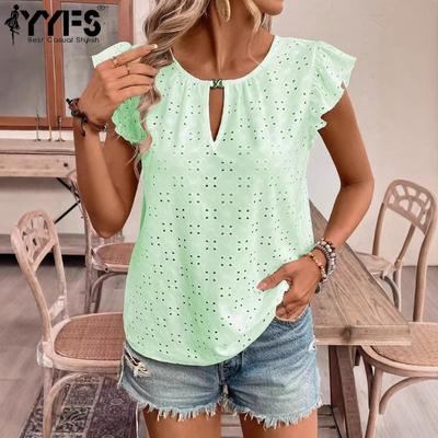 Women's Fashion Casual Spring Summer Solid Color Print Short Sleeve O-Neck Blouses & Shirts